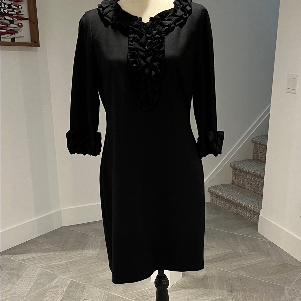 Trina Turk Black Long Sleeve Dress with Ruffle Accents